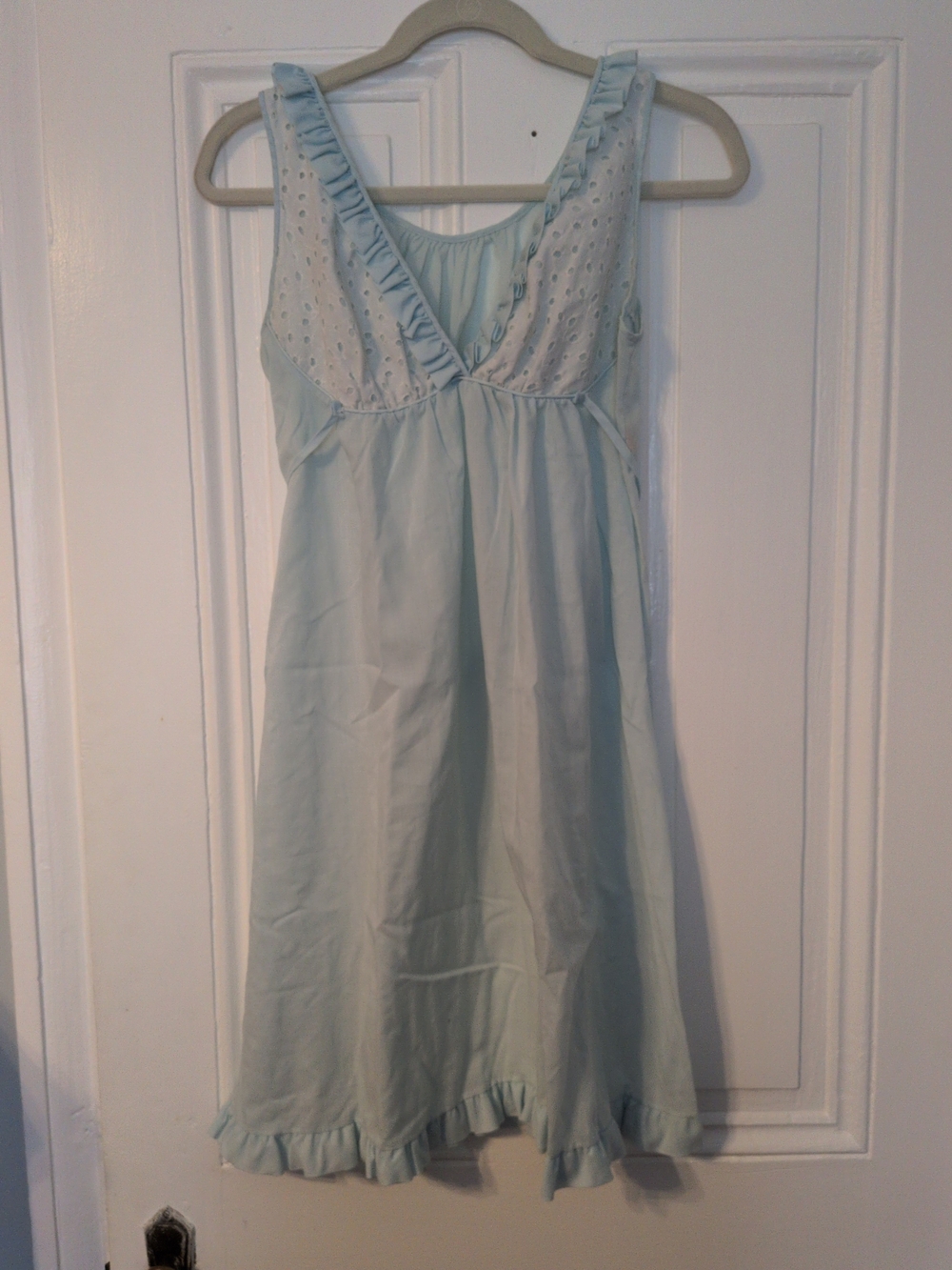 Vintage Miss Elaine Light Blue Ruffle Trim Sleep Chemise And Robe Set